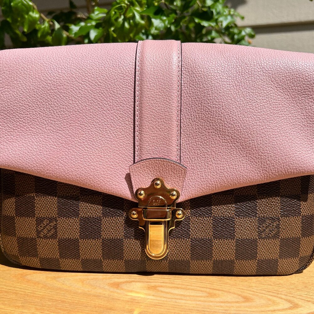 Louis Vuitton Clapton Shoulder Bag Magnolia Leather Damier Ebene Pink